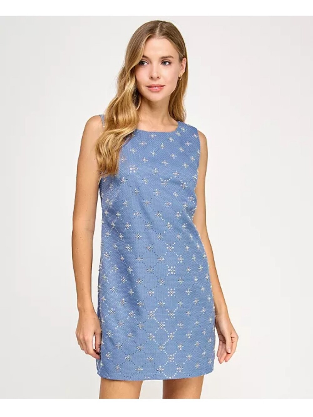 :Seni & Cade NWT M Blue Sequin Beaded Rhinestone Mini Shift Dress
